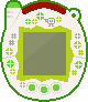 A white and green Tamagotchi Keitai covered in green four-leaf clovers.
