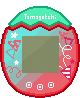 A pink and cyan colored Tamagotchi Pix Party.