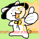 A white bunny gives a thumbs up. Some red underlined text in italics below reads 'Graphic design is my passion'.